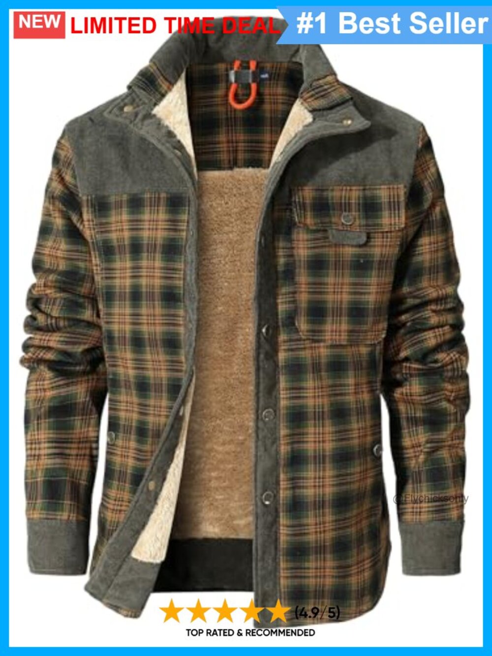 Sherpa Lined Plaid Flannel Shirt Jacket Button Down